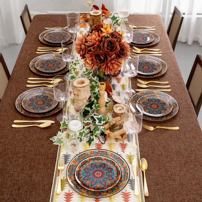 Joyido 60PCS Bohemian Plastic Plates - Boho Plate Disposable - Vintage Bohemian Style Plate Include 30 Dinner and 30 Dessert Plates for Kitchen Party Decorative - Image 5