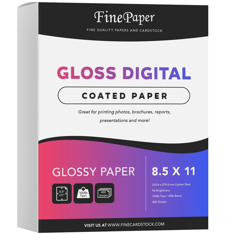S Superfine Printing 8.5x11 Gloss Digital Paper, Perfect for Color Laser Printing, Design Proposals, Flyers, Brochure, 8.5 x 11â€ Letter Size, 100lb Text (40lb Bond) 96 Bright, Acid Free, Glossy Coated Finish | 400 Sheets - Image 1