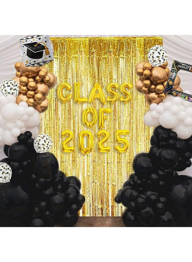 Janinus Janiuns Black and Gold Graduation Balloon Garland Arch Kit with Class of 2025 Foil Balloon & 78 Inch Foil Fringe Curtains Backdrop - 2025 Graduation Decorations with Black Gold White Grad Cap Balloons - Image 3
