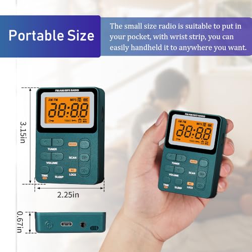 Paeiope Portable Radio AM FM, Rechargeable Pocket Speaker with Best Reception Digital Tuning, MP3, Stereo Earphone, Large LCD Screen, TF Card Socket, Transistor Radio for Jogging/Gym/Camping… - Image 5