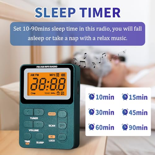 Paeiope Portable Radio AM FM, Rechargeable Pocket Speaker with Best Reception Digital Tuning, MP3, Stereo Earphone, Large LCD Screen, TF Card Socket, Transistor Radio for Jogging/Gym/Camping… - Image 4