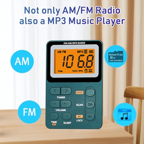 Paeiope Portable Radio AM FM, Rechargeable Pocket Speaker with Best Reception Digital Tuning, MP3, Stereo Earphone, Large LCD Screen, TF Card Socket, Transistor Radio for Jogging/Gym/Camping… - Image 3