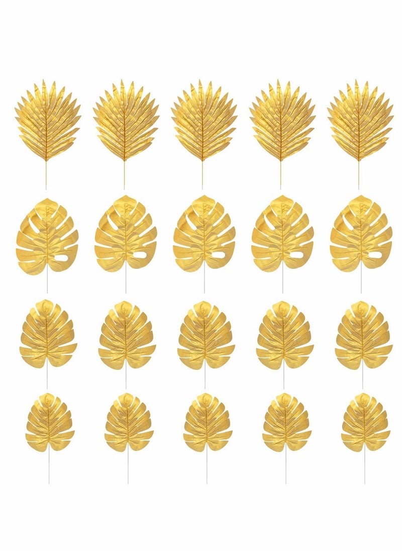 SYOSI Artificial Plants Palm Leaves, Plastic Gold Tropical Party Leaves, Decorations Wedding Decorations Simulated Golden Turtle Leaf (20pcs)  - Image 1