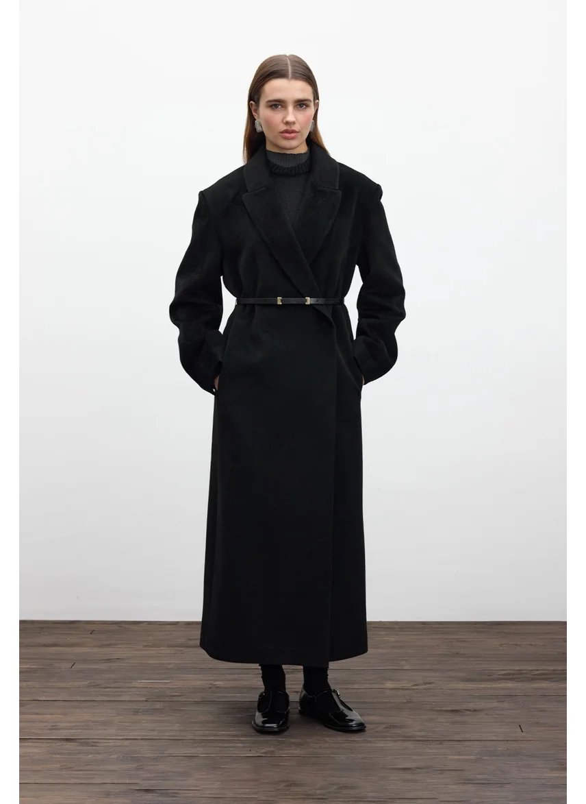 مانوكا Belted Long Cashmere Coat Black