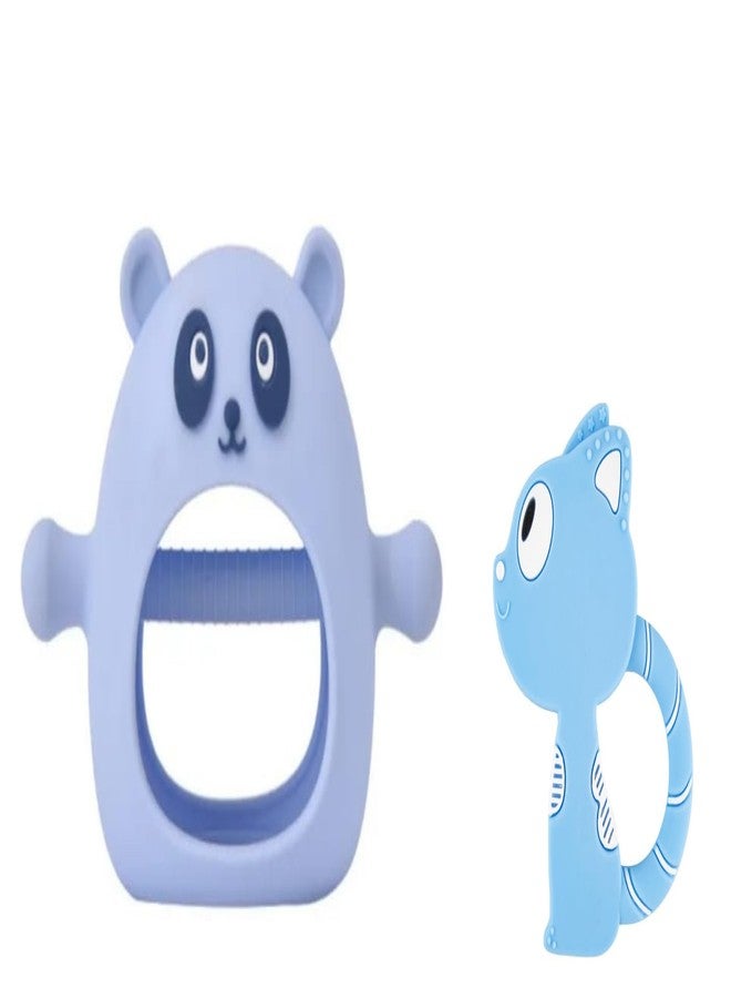 Rukan 2-Pack Never Drop Panda Teether - Squirrel Multi-Textured Surface for Babies 3-12 Months, Easy-Grip Sensory Toy (Blue) - Image 1