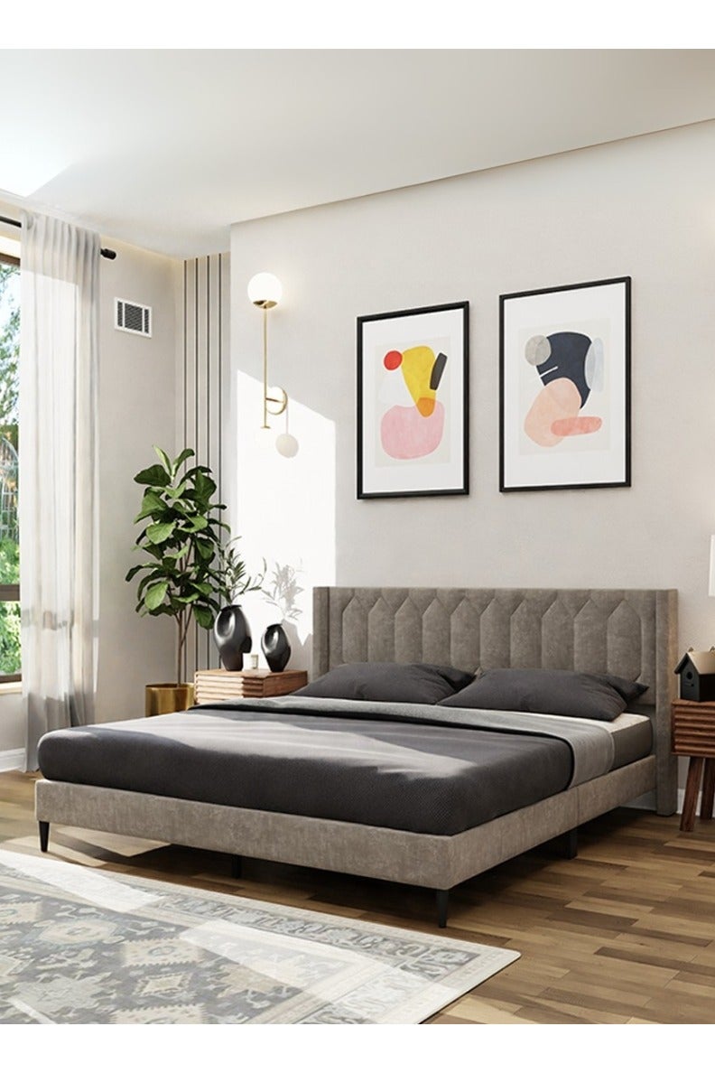 رويال أوك سرير ملكي من رويال أوك ميدو – لوح رأس منجد، إطار خشبي صلب، تصميم عصري، مريح ومتين - Image 1