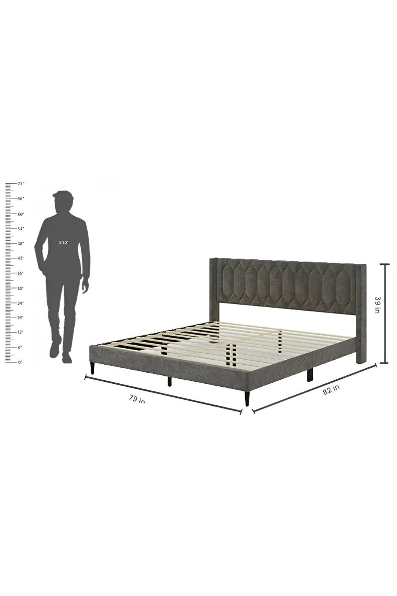 رويال أوك سرير ملكي من رويال أوك ميدو – لوح رأس منجد، إطار خشبي صلب، تصميم عصري، مريح ومتين - Image 2