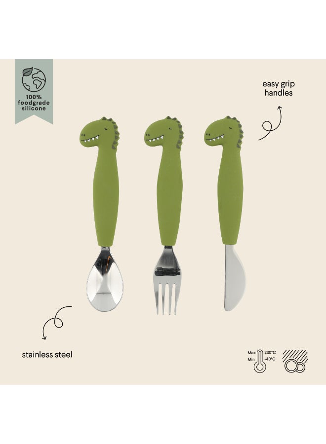 Trixie Stainless Steel Cutlery Set With Silicone Handle - Mr. Dino - Image 2