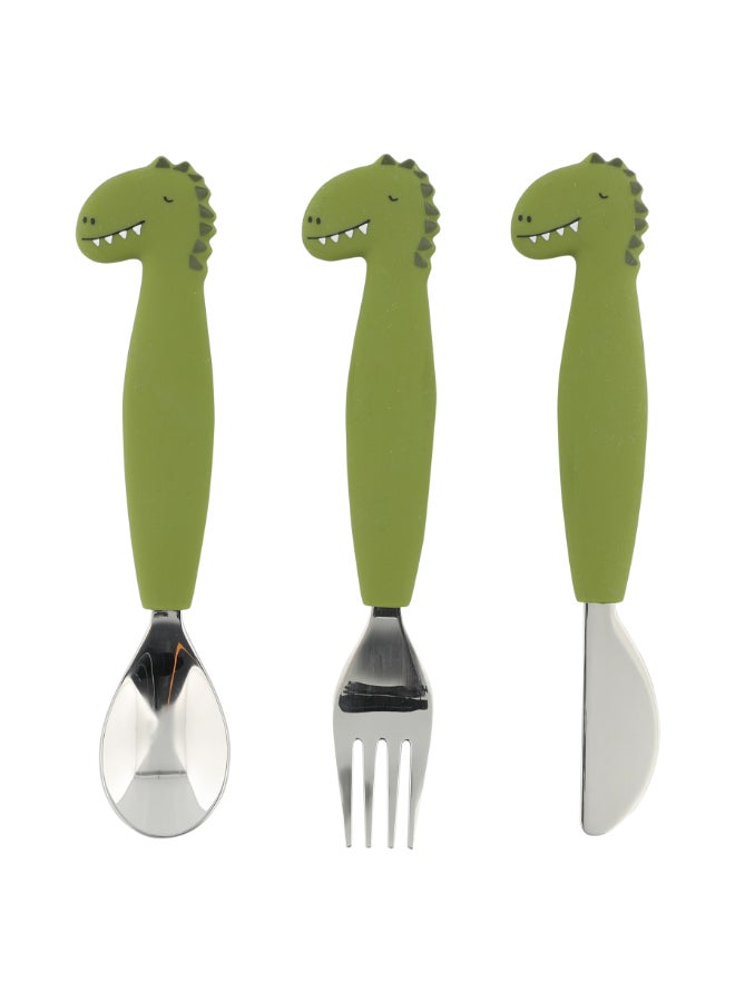 Trixie Stainless Steel Cutlery Set With Silicone Handle - Mr. Dino - Image 1