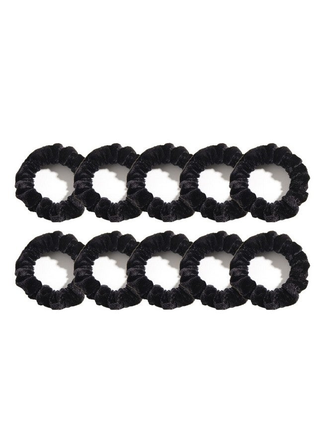 LFOUVRE Pack Of 10 Small Velvet Scrunchies For Women Hair Accessories Mini Thin Elastic Hair Ties (Black) - Image 1