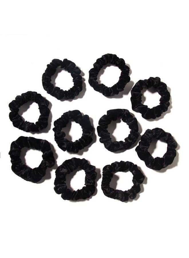 LFOUVRE Pack Of 10 Small Velvet Scrunchies For Women Hair Accessories Mini Thin Elastic Hair Ties (Black) - Image 4