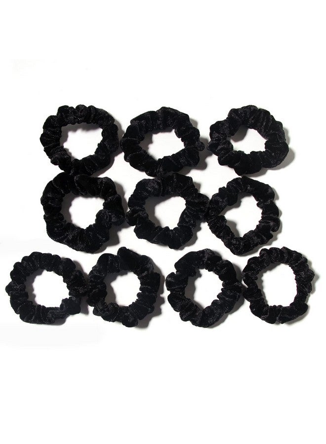LFOUVRE Pack Of 10 Small Velvet Scrunchies For Women Hair Accessories Mini Thin Elastic Hair Ties (Black) - Image 3