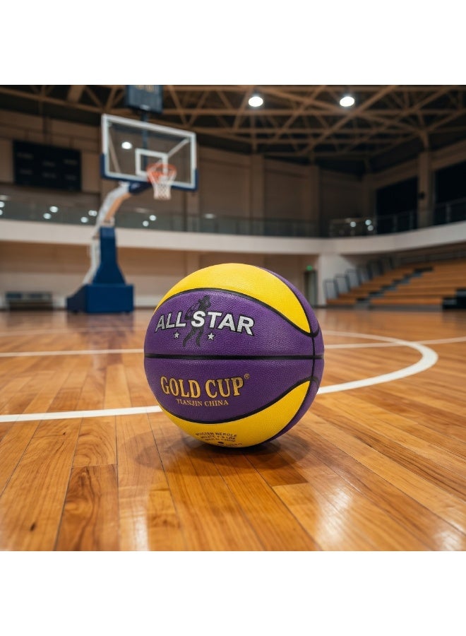 كأس الذهب كرة سلة جولد كب (Gold Cup) الأصلية موديل هيرو (Hero All Star)، مقاس 7 قياسي للعب الداخلي والخارجي - بنفسجي/أصفر - Image 2