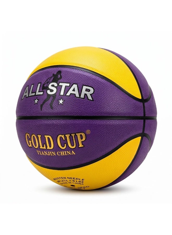 كأس الذهب كرة سلة جولد كب (Gold Cup) الأصلية موديل هيرو (Hero All Star)، مقاس 7 قياسي للعب الداخلي والخارجي - بنفسجي/أصفر - Image 1
