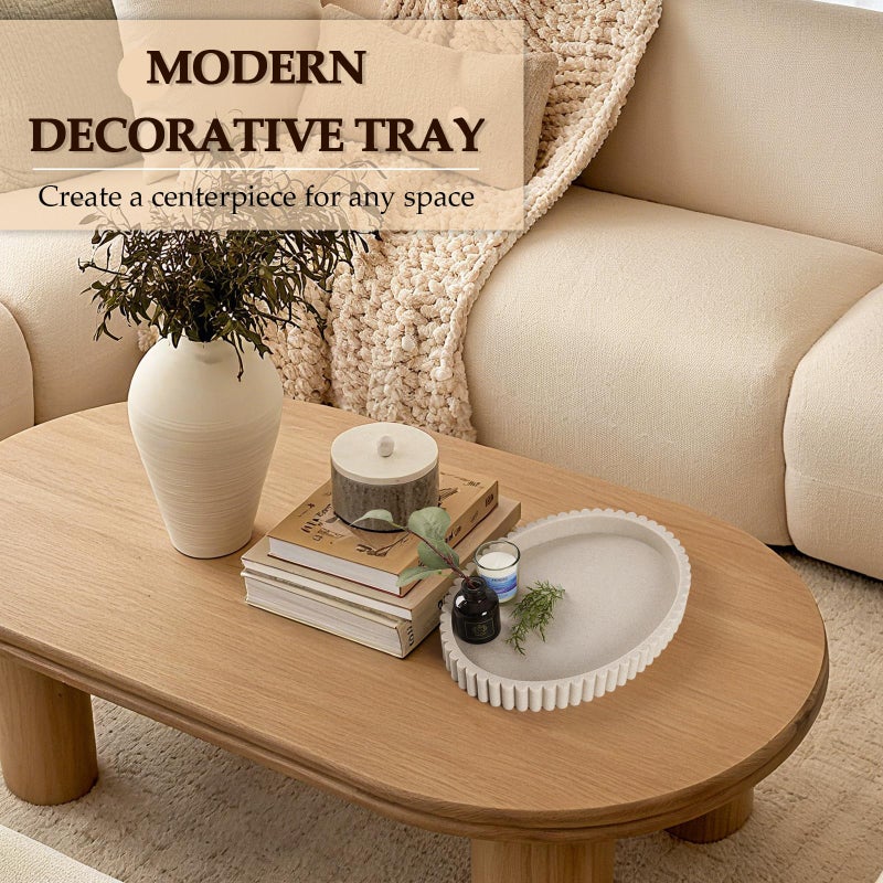 Cathyeen Oval Tray for Coffee Table Decor, 13" Resin Coffee Table Trays, Table Centerpieces Decorative Tray for Home Decor, Modern Decorative Centerpiece Trays, Beige Resin - Image 5