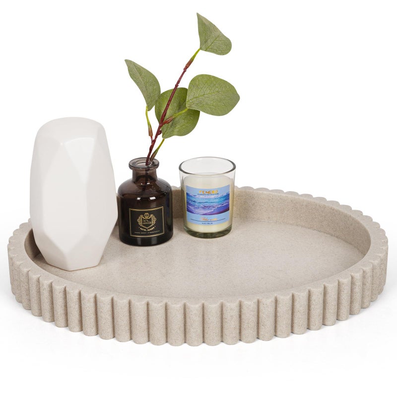 Cathyeen Oval Tray for Coffee Table Decor, 13" Resin Coffee Table Trays, Table Centerpieces Decorative Tray for Home Decor, Modern Decorative Centerpiece Trays, Beige Resin - Image 1