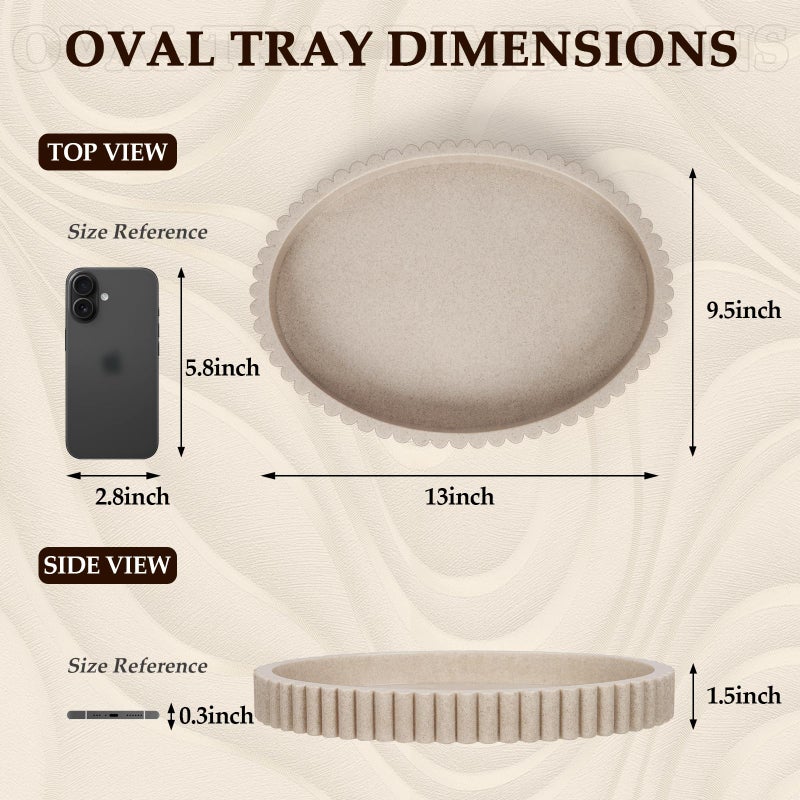 Cathyeen Oval Tray for Coffee Table Decor, 13" Resin Coffee Table Trays, Table Centerpieces Decorative Tray for Home Decor, Modern Decorative Centerpiece Trays, Beige Resin - Image 3