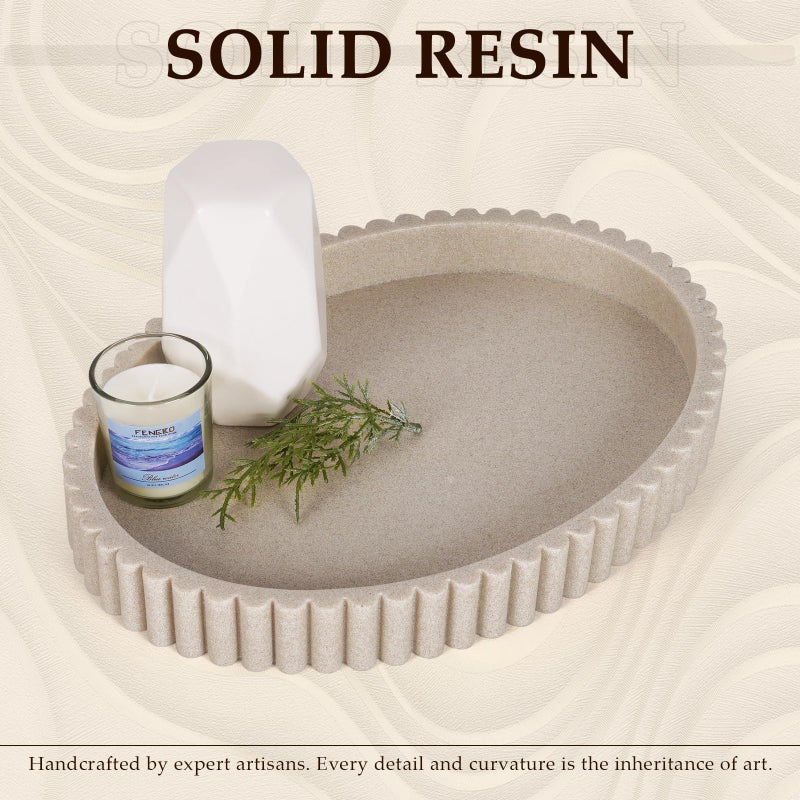 Cathyeen Oval Tray for Coffee Table Decor, 13" Resin Coffee Table Trays, Table Centerpieces Decorative Tray for Home Decor, Modern Decorative Centerpiece Trays, Beige Resin - Image 2
