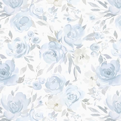 Ismoon Floral Peel and Stick Wallpaper Boho Blue and White Contact Paper Watercolor Stick on Wall Paper Removable Self Adhesive Vinyl Wallpaper for Bedroom Accent Wall Cabinet Decor 173x787in - Image 1