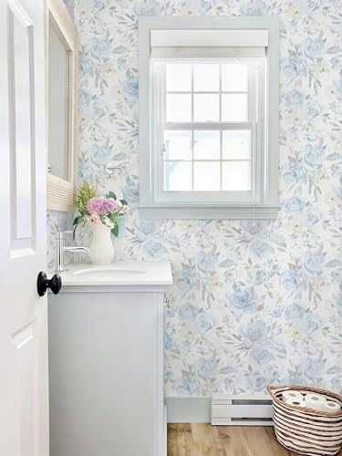 Ismoon Floral Peel and Stick Wallpaper Boho Blue and White Contact Paper Watercolor Stick on Wall Paper Removable Self Adhesive Vinyl Wallpaper for Bedroom Accent Wall Cabinet Decor 173x787in - Image 3