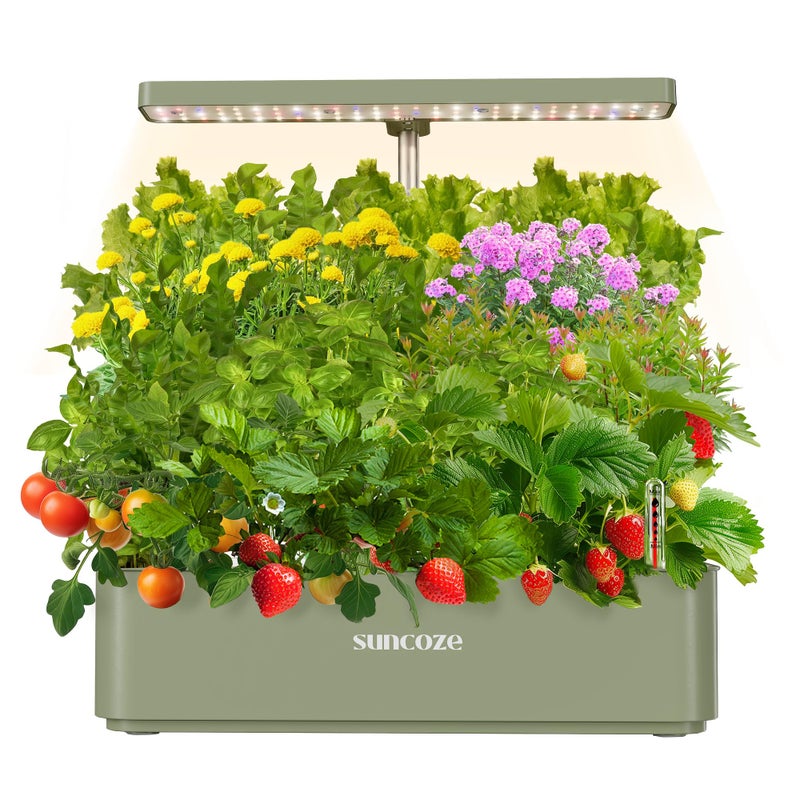 SUNCOZE Hydroponics Growing System Kit 12 Pods, 24W LED Grow Light Indoor Garden, 4L Water Tank with Quiet Pump, Adjustable Height Herb Garden Planter Indoor Kit, Gardening Gifts, Green - Image 1