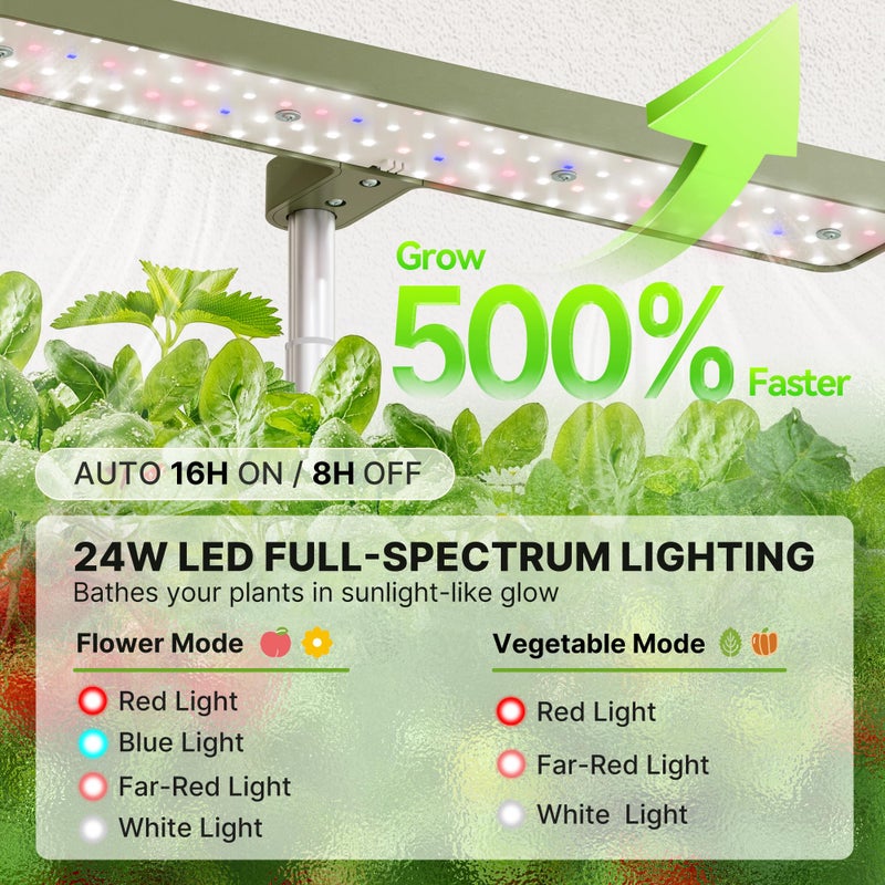 SUNCOZE Hydroponics Growing System Kit 12 Pods, 24W LED Grow Light Indoor Garden, 4L Water Tank with Quiet Pump, Adjustable Height Herb Garden Planter Indoor Kit, Gardening Gifts, Green - Image 5