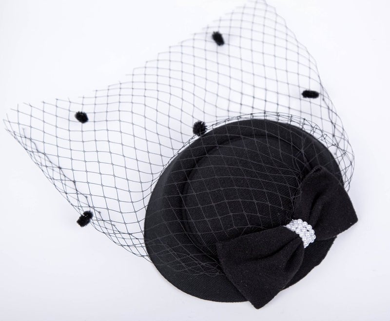 Cizoe Fascinators Hats 20s 50s Hat Pillbox Hat Cocktail Tea Party Headwear with Veil for Girls and Women(C-Black) - Image 4