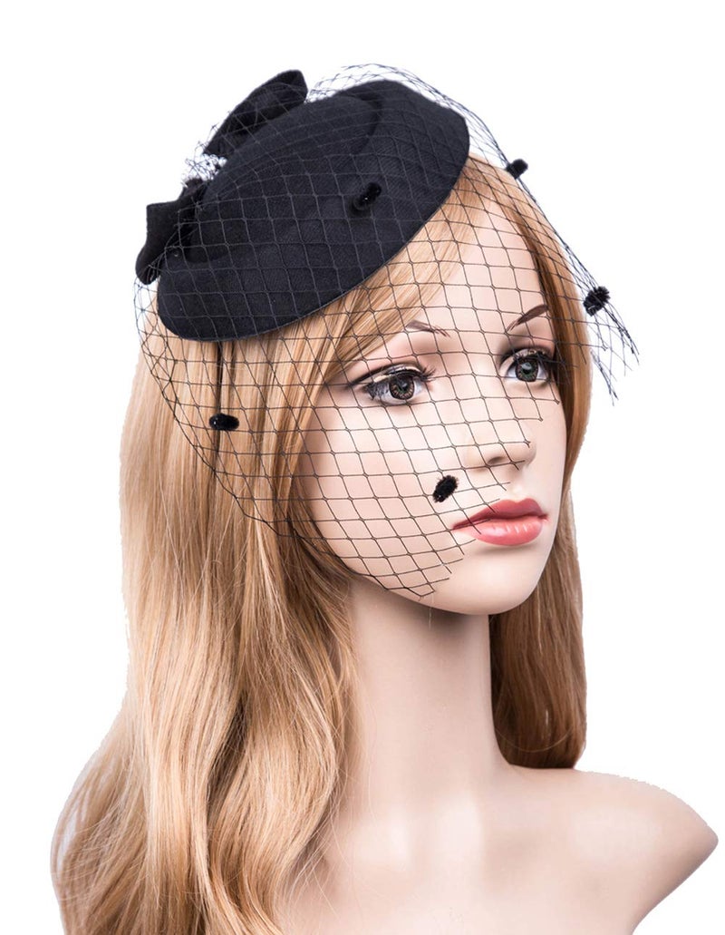 Cizoe Fascinators Hats 20s 50s Hat Pillbox Hat Cocktail Tea Party Headwear with Veil for Girls and Women(C-Black) - Image 2