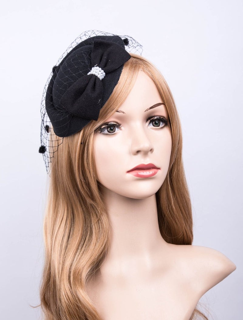 Cizoe Fascinators Hats 20s 50s Hat Pillbox Hat Cocktail Tea Party Headwear with Veil for Girls and Women(C-Black) - Image 3