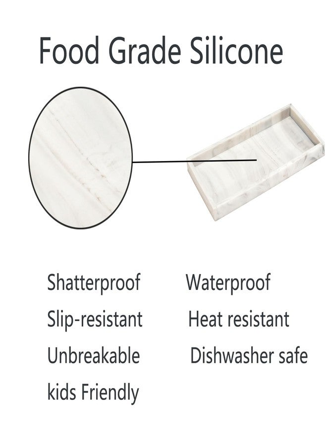 DNC 7.9" Small Silicone Bathroom Vanity Tray for Counter, Kitchen Sink Soap Tray for Dish Holder Dispenser Countertop Toilet Tank Desk Organizer Marble White - Image 2