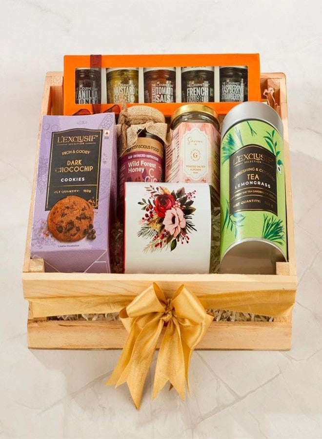 THE GIFT STUDIO.COM Gourmet Indulgence Hamper | Mini Happiness Gift Box with Cashews, Honey, Tea, Mug & Biscuits | Luxury Food Gift for Festive & Return Gifting - Image 2