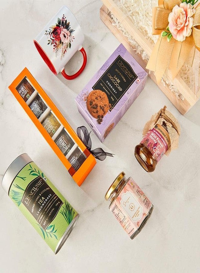 THE GIFT STUDIO.COM Gourmet Indulgence Hamper | Mini Happiness Gift Box with Cashews, Honey, Tea, Mug & Biscuits | Luxury Food Gift for Festive & Return Gifting - Image 3