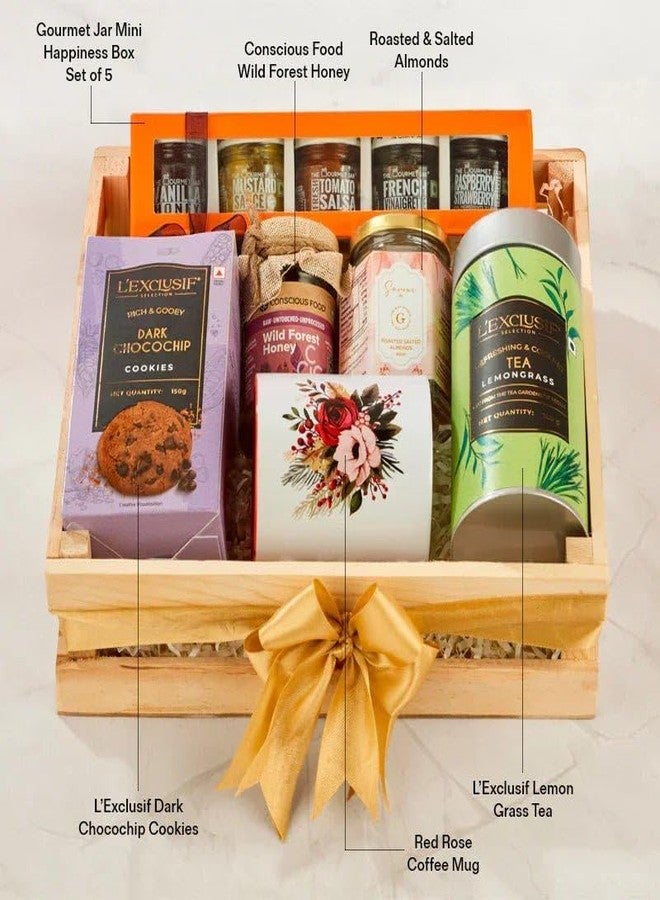 THE GIFT STUDIO.COM Gourmet Indulgence Hamper | Mini Happiness Gift Box with Cashews, Honey, Tea, Mug & Biscuits | Luxury Food Gift for Festive & Return Gifting - Image 5