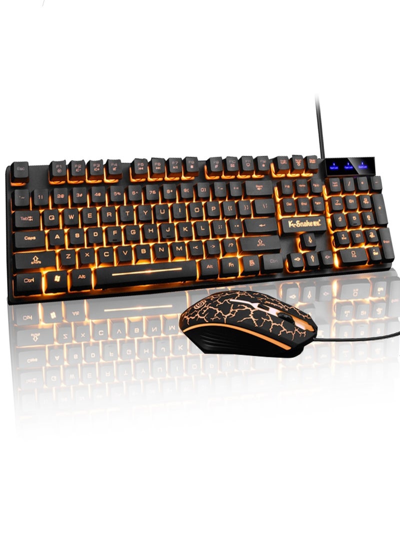 K-Snake Gaming Keyboard With Mouse Set,Wired Keyboard and Mouse Combo,LED Backlit Mechanical Feel Keyboard,Colorful Breathing Backlit Mouse for Working or Primer Gaming,Office Device  - Image 1