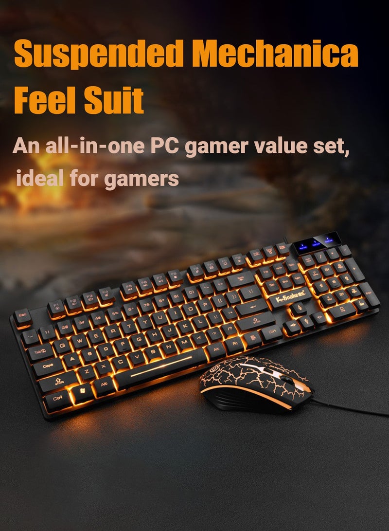 K-Snake Gaming Keyboard With Mouse Set,Wired Keyboard and Mouse Combo,LED Backlit Mechanical Feel Keyboard,Colorful Breathing Backlit Mouse for Working or Primer Gaming,Office Device  - Image 2