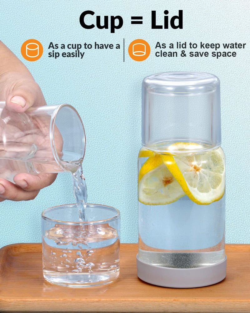 Beyotool Bedside Nightstand Water Carafe and Glass Set, Night Water Carafe with Tumbler Cup, Clear Glass Mouthwash Dispenser for Bathroom, with Silicone Coaster, Heat and Cold Resistant, 18 OZ - Image 3