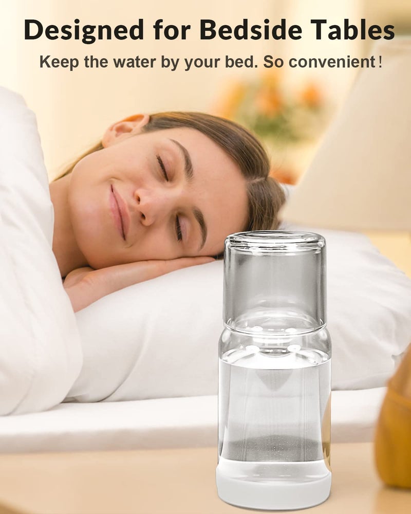 Beyotool Bedside Nightstand Water Carafe and Glass Set, Night Water Carafe with Tumbler Cup, Clear Glass Mouthwash Dispenser for Bathroom, with Silicone Coaster, Heat and Cold Resistant, 18 OZ - Image 4