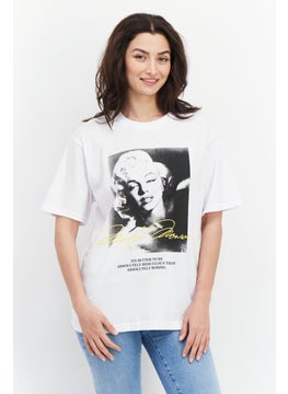Women Crew Neck Short Sleeve Graphic Print T Shirt, White