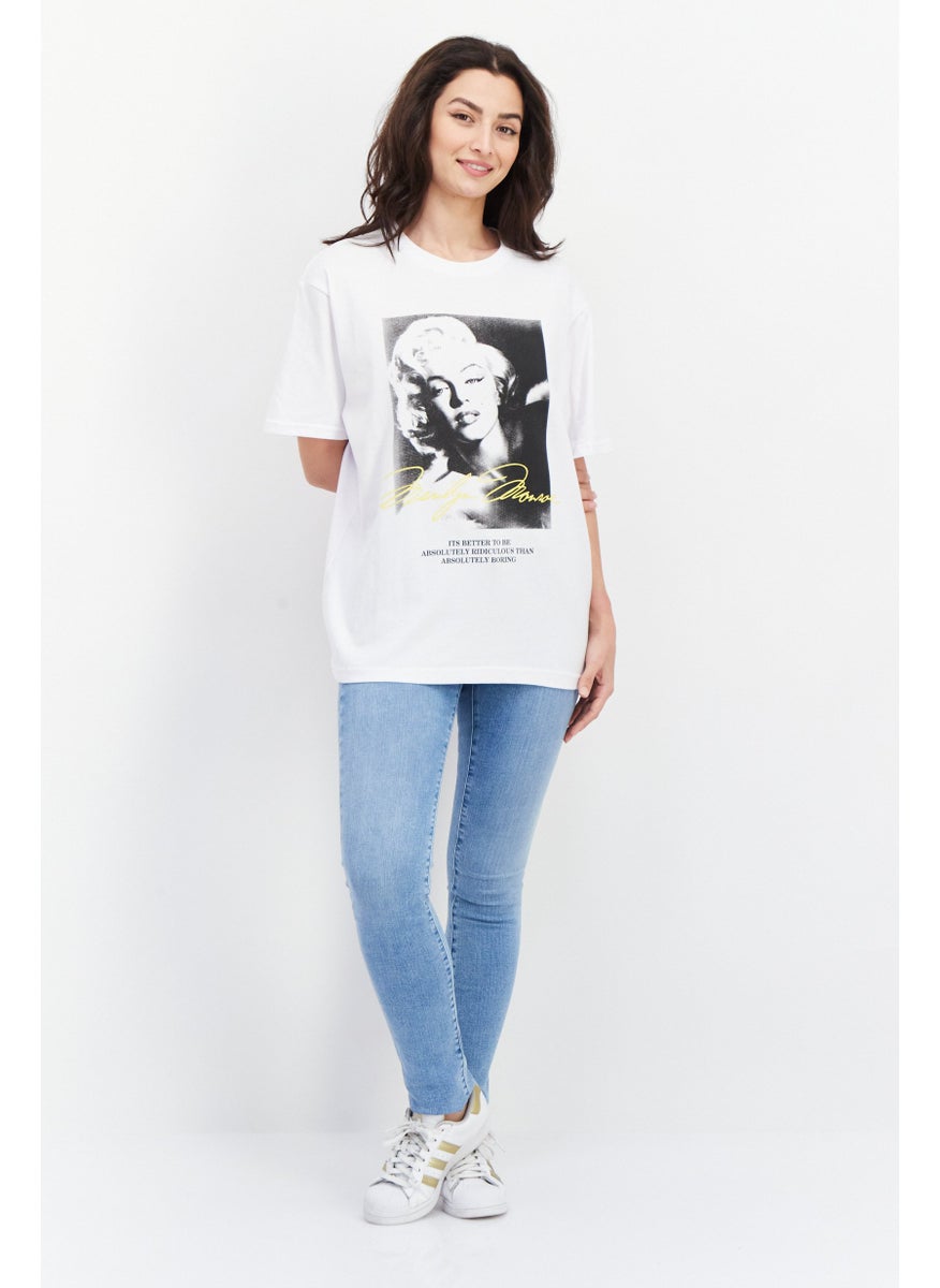 Marilyn Monroe - Women Crew Neck Short Sleeve Graphic Print T Shirt, White - Image 1