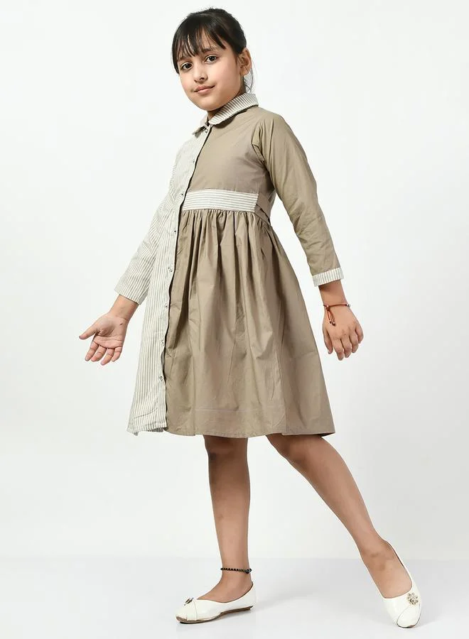 BELLA MODA Cotton Striped Colorblock Shirt Dress by Styli