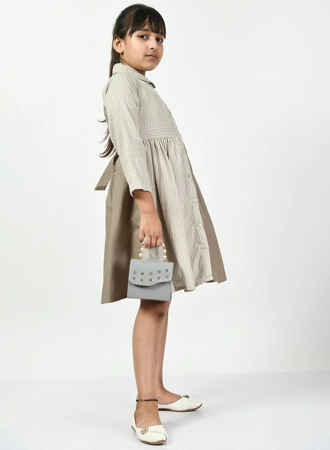 BELLA MODA Cotton Striped Colorblock Shirt Dress by Styli