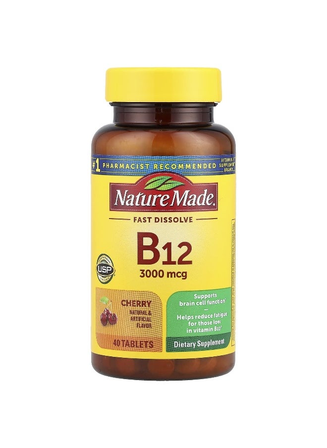 Nature Made Nature Made, Vitamin B12, Fast Dissolve, Cherry, 3,000 mcg, 40 Tablets  - Image 1
