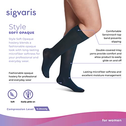 SIGVARIS Women’s Style Soft Opaque 840 Closed Toe Calf-High Socks 15-20mmHg - Midnight Blue - Small Long - Image 2