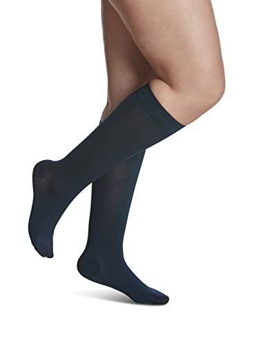 SIGVARIS Women’s Style Soft Opaque 840 Closed Toe Calf-High Socks 15-20mmHg - Midnight Blue - Small Long - Image 1
