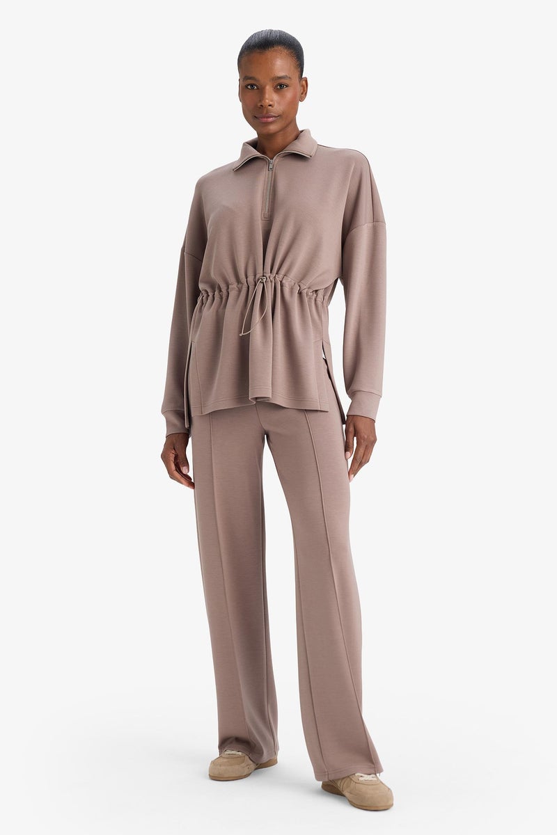 DeFacto Brown Woman Long Fit Stand Collar Modal Sports Sweatshirt Casual - Image 5