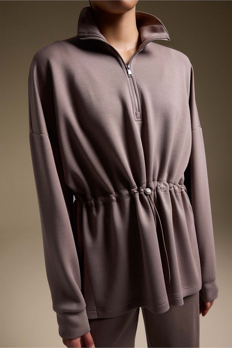 DeFacto Brown Woman Long Fit Stand Collar Modal Sports Sweatshirt Casual - Image 3