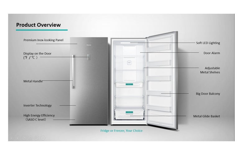 هايسنس Hisense 592 Litre 20.9 CuFt 2 in 1 Fridge & Freezer, Inverter Tech, Total No Frost, Stainless Steel Color 592 L 150 W FV5N590NAIC Stainless Steel - Image 4