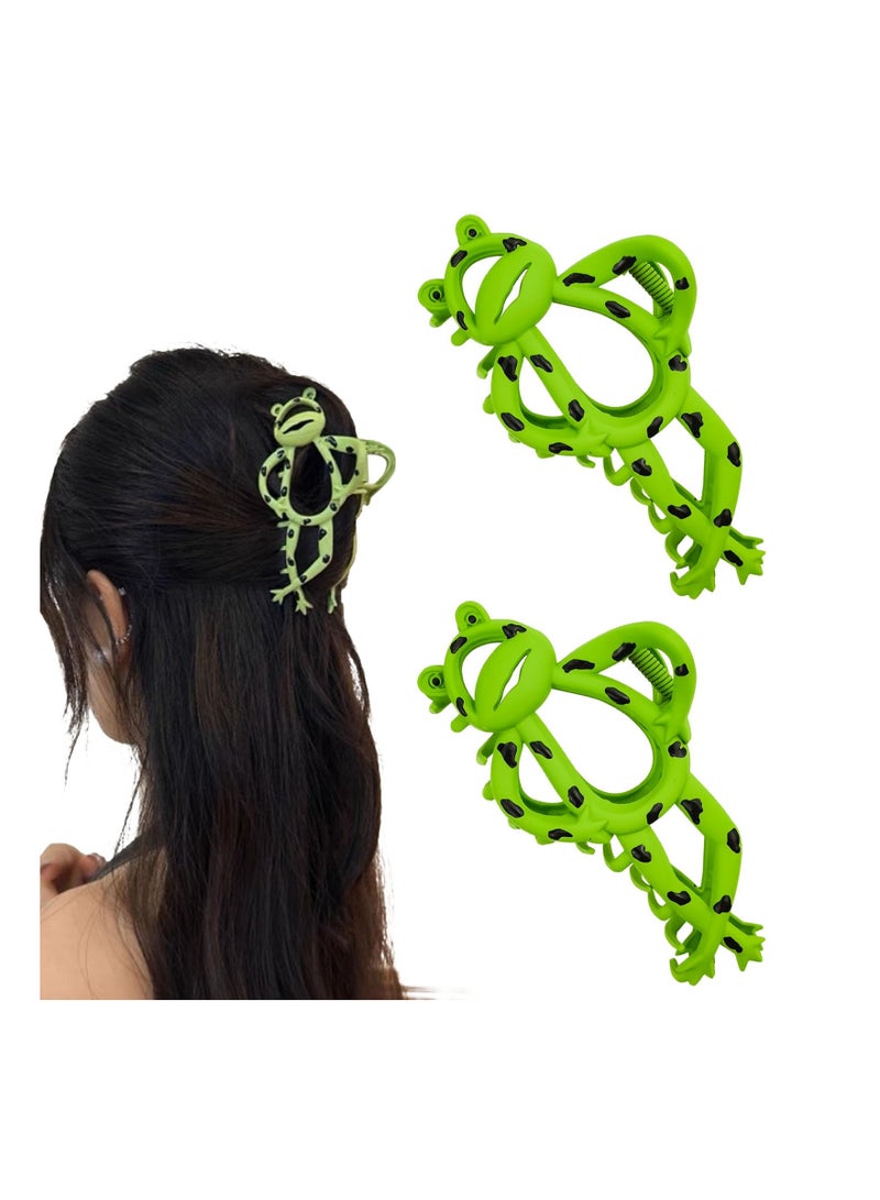 SOLARAE Frog Metal Hair Clip, Cute Green Frog Metal Large Hairpin Claw, Strong Hold Nonslip Hair Barrettes, Creative Design Fashion Hair Accessories for Women Girls, 2 Pcs - Image 1