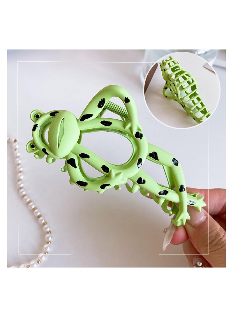SOLARAE Frog Metal Hair Clip, Cute Green Frog Metal Large Hairpin Claw, Strong Hold Nonslip Hair Barrettes, Creative Design Fashion Hair Accessories for Women Girls, 2 Pcs - Image 2