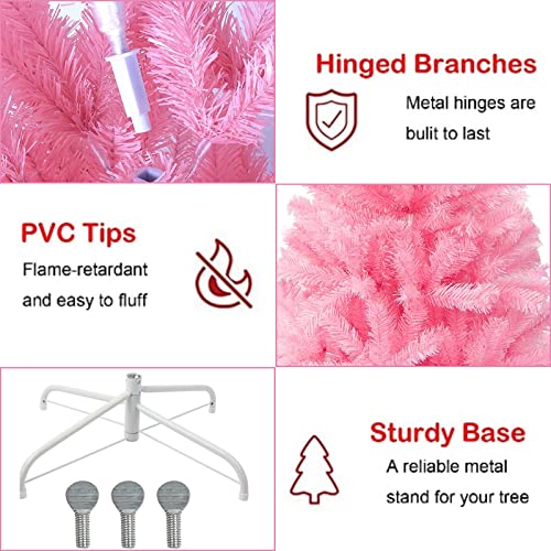 Dream Loom Christmas Tree with Metal Stand, 4FT Pink Artificial Christmas Tree with 300 Branches Tips, Easy Assembly Unlit Xmas Tree for Christmas Decorations - Image 4